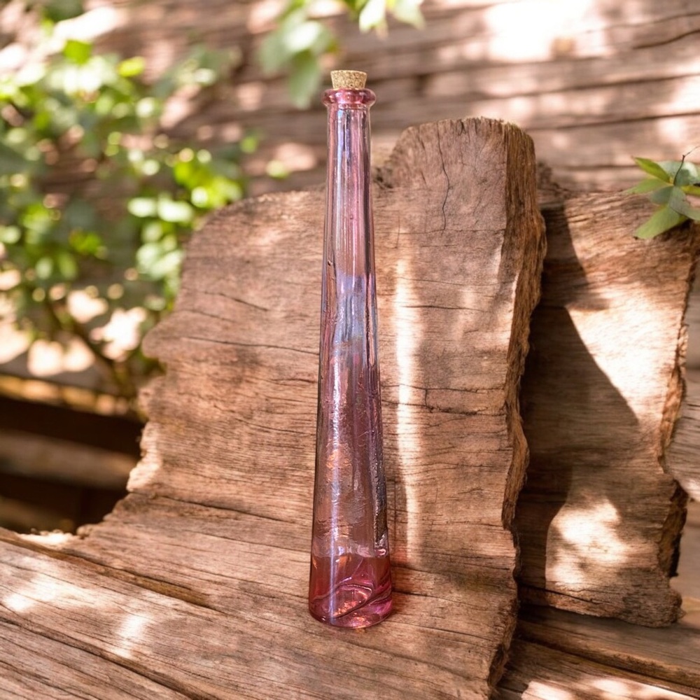 Vintage Pink Purple Textured Glass Bud Vase Bottle with Cork 12.5" Tall - Picture 2 of 6